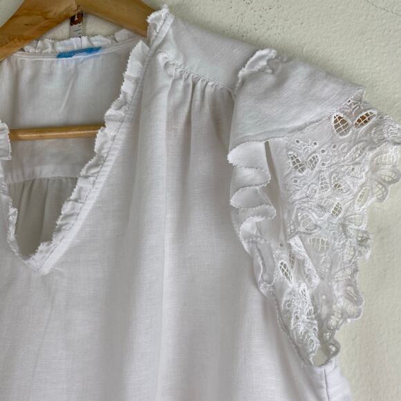 J. McLaughlin White Eyelet Ruffle Blouse Size M - Picture 4 of 9